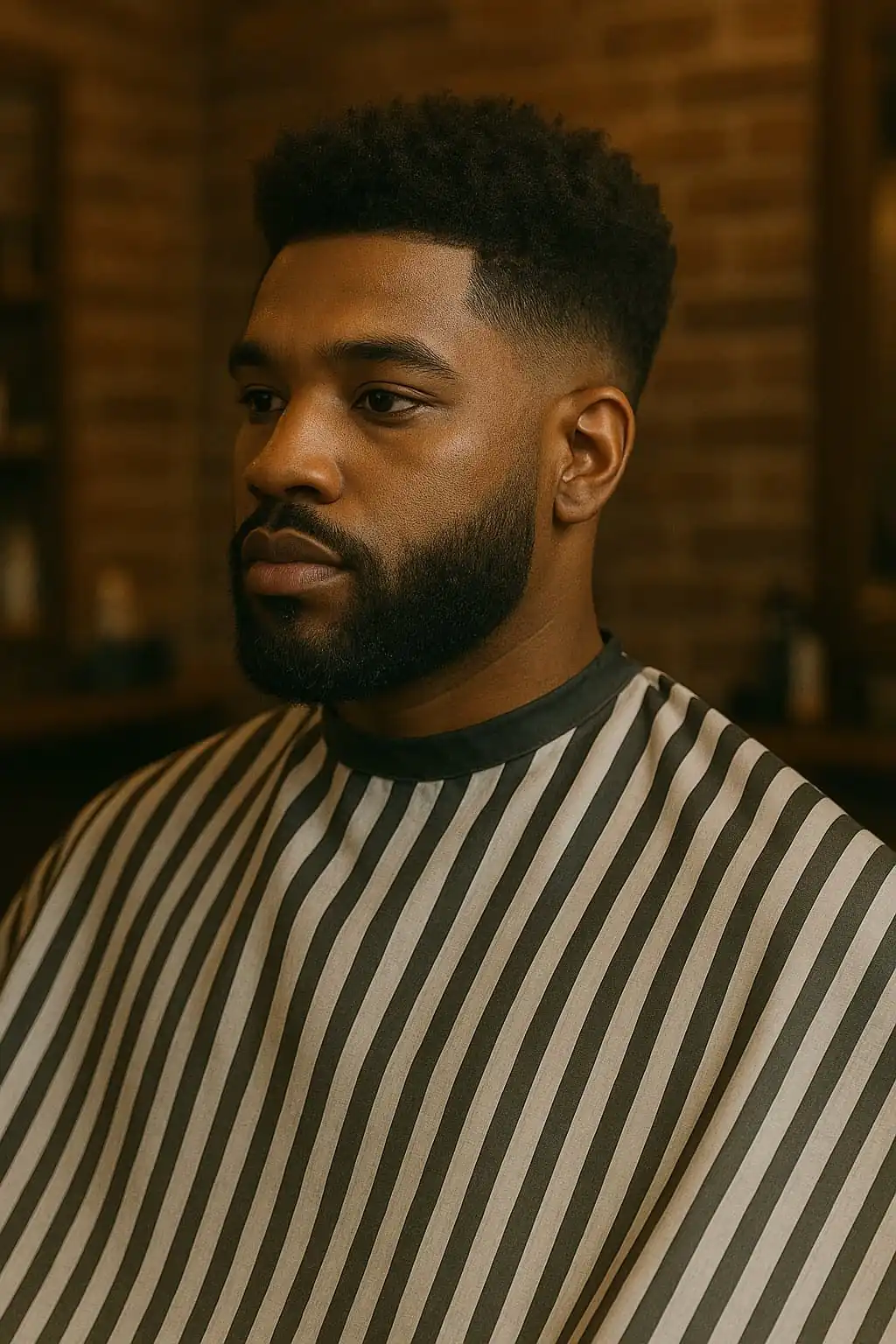 Kunde mit hohem Fade und Bart